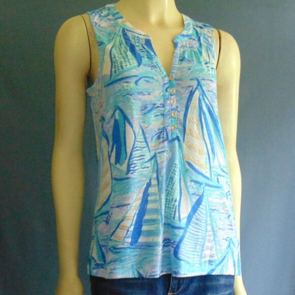 Lilly Pulitzer NWT Sail Boats Lilac Verbena Essie Sleeveless Summer Top Sm - Picture 3 of 10